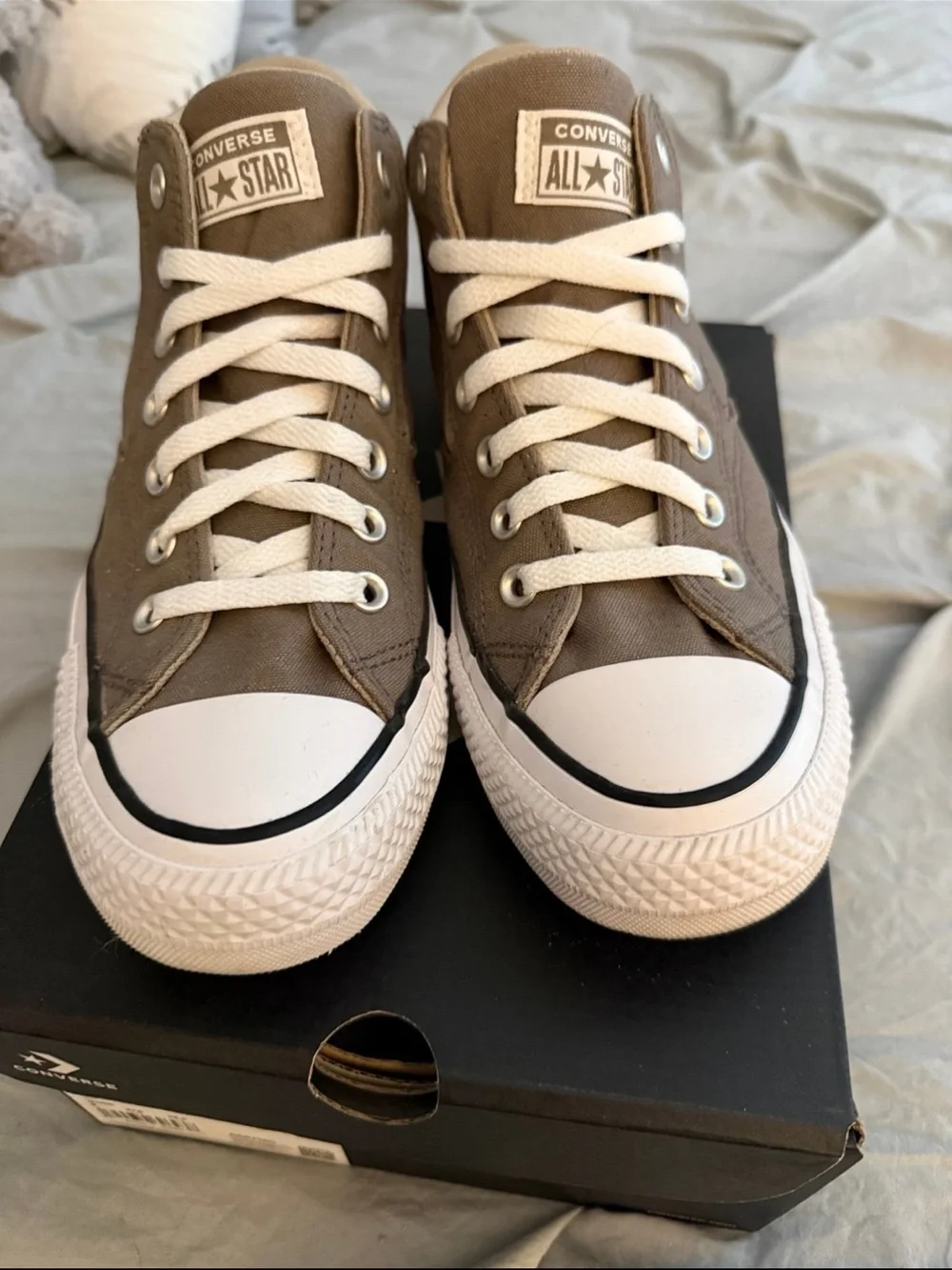 Converse High Top Sneakers in Taupe and White